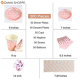 300Pcs Disposable Paper Dinner Dessert Plates Cups Napkins Balloons Straws Set