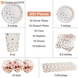 300Pcs Disposable Paper Dinner Dessert Plates Cups Napkins Balloons Straws Set