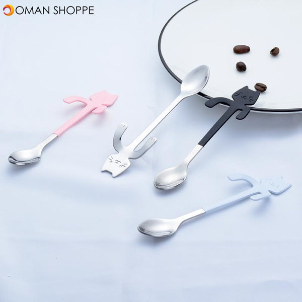 304 Stainless Steel Coffee Spoon Creative Kitty Hook Dirtproof Coffee Tea Spoon Scoop