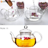 350ML-1000ML Heat Resistant Glass Teapot With Infuser Coffee Tea Leaf