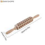 35cm Embossing Wooden Rolling Pin Baking Cookies Noodle Biscuit Fondant Cake Dough Engraved Roller Flower Star