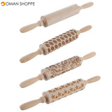 35cm Embossing Wooden Rolling Pin Baking Cookies Noodle Biscuit Fondant Cake Dough Engraved Roller Flower Star