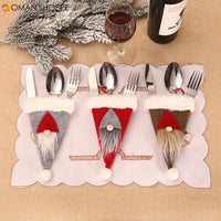 3PC Cutlery cover Christmas pattern knife fork cover Kitchen Tableware Holder Pocket Dinner Cutlery Bag Faceless doll 18.5X11cm