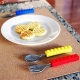 3PCS Creative Building Blocks Dinnerware Portable Block Fork Spoon Flatware Tableware