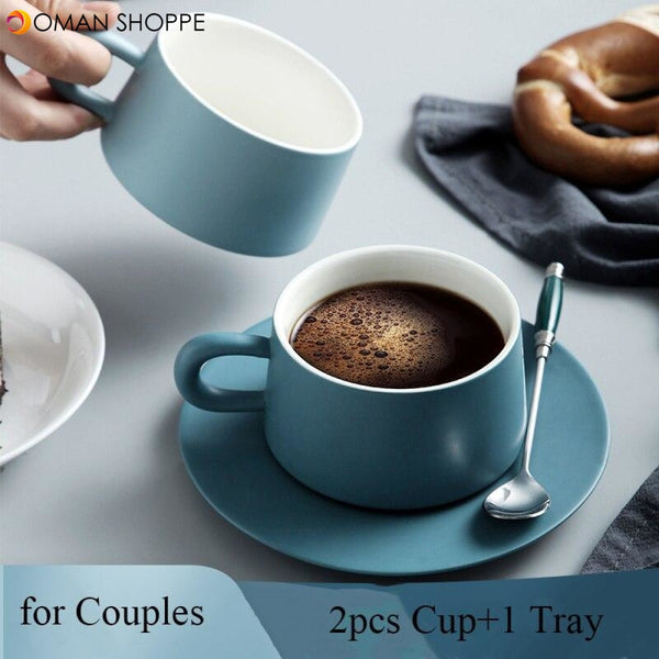 3Pcs Nordic Coffee Mugs Matte Ceramic Cup Saucer Suit with Tray Set