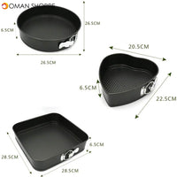 3pcs/set Non-Stick Springform Pan Removable Bottom Bakeware Carbon Steel Cake Molds Round/heart/square Cake Baking Pan B