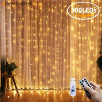 3x3M LED Garland Curtain Lights USB Power Fairy Lights Curtains For Living Control 8 Modes Remote Home Room Christmas Decoration