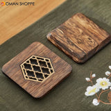 4-piece Set Solid Wood Coasters Square and Round Desktop Heat-resistant Mat High-quality Carved Cup Pads Tea Cup Holder Bowl Mat