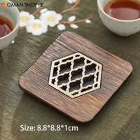 4-piece Set Solid Wood Coasters Square and Round Desktop Heat-resistant Mat High-quality Carved Cup Pads Tea Cup Holder Bowl Mat