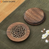 4-piece Set Solid Wood Coasters Square and Round Desktop Heat-resistant Mat High-quality Carved Cup Pads Tea Cup Holder Bowl Mat