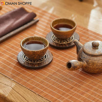 4-piece Set Solid Wood Coasters Square and Round Desktop Heat-resistant Mat High-quality Carved Cup Pads Tea Cup Holder Bowl Mat