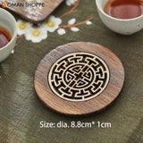 4-piece Set Solid Wood Coasters Square and Round Desktop Heat-resistant Mat High-quality Carved Cup Pads Tea Cup Holder Bowl Mat