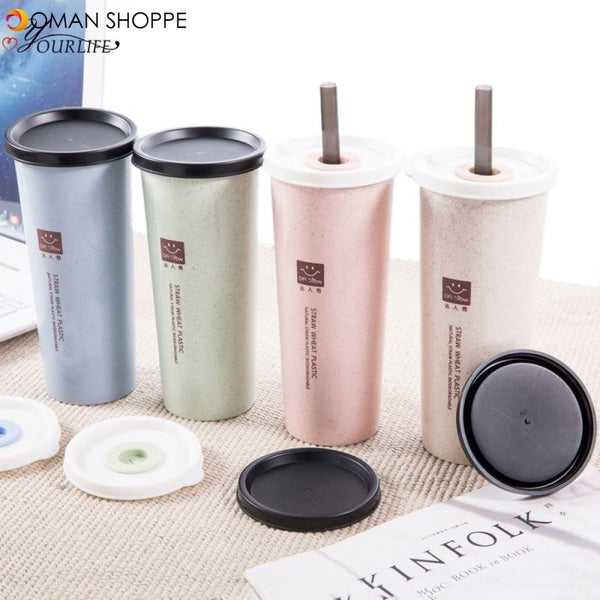 400ml Portable Eco Friendly Coffee Cup With Straw Hand Cup Double Lid Cola Milk Coffee Mug Travel Cup Smoothie Cup