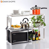 495-850mm Storage Shelf Double-layer Multi-function Telescopic Framework Kitchen Storage Rack