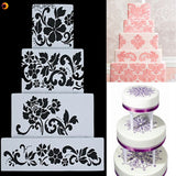 4pcs DIY Cake Cookie Flower Fondant Side Reusable Baking Stencil Wedding Decor