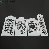 4pcs DIY Cake Cookie Flower Fondant Side Reusable Baking Stencil Wedding Decor