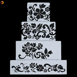 4pcs DIY Cake Cookie Flower Fondant Side Reusable Baking Stencil Wedding Decor