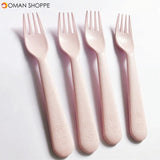 4pcs Pink Kitchen Wheat Straw Tableware Reusable Household Dishware Kids Adult Spoon Fork Cup Salad Soup Bowl Plate