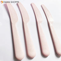 4pcs Pink Kitchen Wheat Straw Tableware Reusable Household Dishware Kids Adult Spoon Fork Cup Salad Soup Bowl Plate