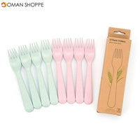 4pcs Pink Kitchen Wheat Straw Tableware Reusable Household Dishware Kids Adult Spoon Fork Cup Salad Soup Bowl Plate