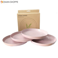 4pcs Pink Kitchen Wheat Straw Tableware Reusable Household Dishware Kids Adult Spoon Fork Cup Salad Soup Bowl Plate