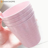 4pcs Pink Kitchen Wheat Straw Tableware Reusable Household Dishware Kids Adult Spoon Fork Cup Salad Soup Bowl Plate