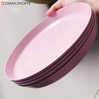 4pcs Pink Kitchen Wheat Straw Tableware Reusable Household Dishware Kids Adult Spoon Fork Cup Salad Soup Bowl Plate