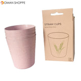 4pcs Pink Kitchen Wheat Straw Tableware Reusable Household Dishware Kids Adult Spoon Fork Cup Salad Soup Bowl Plate