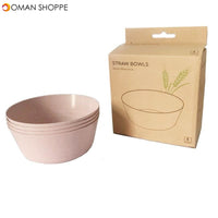 4pcs Pink Kitchen Wheat Straw Tableware Reusable Household Dishware Kids Adult Spoon Fork Cup Salad Soup Bowl Plate