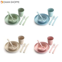 4pcs Portable Reusable Household Dishware Set Kids Adult Spoon Fork Cup Salad Soup Bowl Plate Wheat Straw Kitchen Tableware Set