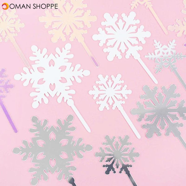 4pcs/lot White Silver Acrylic Snowflake Cake Topper DIY Christmas Cake Decor Birthday Cupcake Toppers Birthday Party Decoration