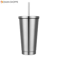 500ml Stainless Steel Mug Portable Home And Office Tumbler Coffee Ice Cup With Drinking Straw