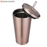 500ml Stainless Steel Mug Portable Home And Office Tumbler Coffee Ice Cup With Drinking Straw