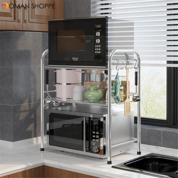 50/55/60m 3 Layers Stainless Steel Rack Shelf Double Layers Storage for Kitchen Dishes Arrangement