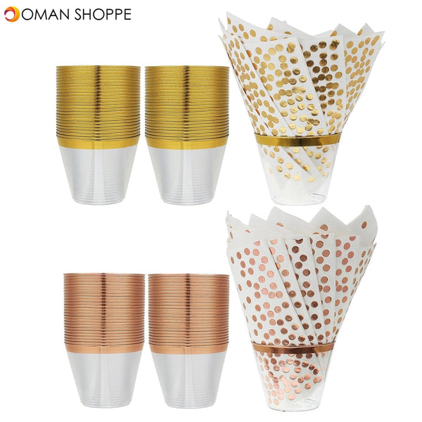 50PCS Disposable Plastic Cups 9oz with 50PCS Disposable Napkins For Birthday Wedding Tableware Set