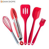 5Pcs/ Set Food-grade Silicone Non-scratch Cooking Slotted Turner Spoon Soup Ladle Spaghetti Server Scrapers Whisk Food Tongs Kitchen Utensils