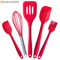 5Pcs/ Set Food-grade Silicone Non-scratch Cooking Slotted Turner Spoon Soup Ladle Spaghetti Server Scrapers Whisk Food Tongs Kitchen Utensils