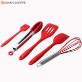 5Pcs/ Set Food-grade Silicone Non-scratch Cooking Slotted Turner Spoon Soup Ladle Spaghetti Server Scrapers Whisk Food Tongs Kitchen Utensils