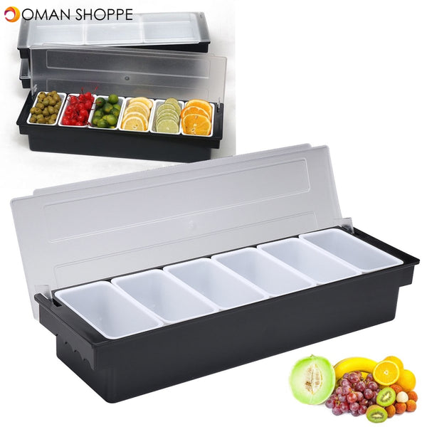 6 Compartment Divided Fruit Food Storage Case Box Kitchen Storage Container Garnish Crisper