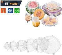 6 Pack Silicone Stretch Lids Silicone Stretch Fresh Food Cover BPA-Free Stretch Lid Various Sizes Stack able Reusable Flexible to Fit All Shape of Containers