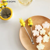 6 Pcs Silicone Bee Fruit Forks Mini Cartoon Animal Stainless Steel Salad Dessert Picks Tableware With Ceramics Pot  Table Decoration Tools for Party and Kitchen