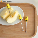 6 Pcs Silicone Bee Fruit Forks Mini Cartoon Animal Stainless Steel Salad Dessert Picks Tableware With Ceramics Pot  Table Decoration Tools for Party and Kitchen