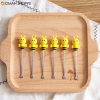 6 Pcs Silicone Bee Fruit Forks Mini Cartoon Animal Stainless Steel Salad Dessert Picks Tableware With Ceramics Pot  Table Decoration Tools for Party and Kitchen