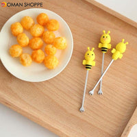 6 Pcs Silicone Bee Fruit Forks Mini Cartoon Animal Stainless Steel Salad Dessert Picks Tableware With Ceramics Pot  Table Decoration Tools for Party and Kitchen