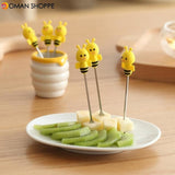 6 Pcs Silicone Bee Fruit Forks Mini Cartoon Animal Stainless Steel Salad Dessert Picks Tableware With Ceramics Pot  Table Decoration Tools for Party and Kitchen