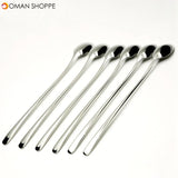 6PCS Silver Stainless Steel Spoon Set Long Handle Spoon Nordic Stirring Cocktail Coffee Dessert European Tableware