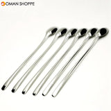 6PCS Silver Stainless Steel Spoon Set Long Handle Spoon Nordic Stirring Cocktail Coffee Dessert European Tableware