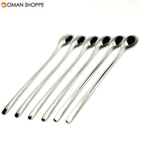 6PCS Silver Stainless Steel Spoon Set Long Handle Spoon Nordic Stirring Cocktail Coffee Dessert European Tableware (6 Pieces Spoons)