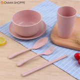 6 pcs/set Baby Children Tableware Set Wheat Straw Portable Household Dishware Set Dishes Salad Soup Bowl детская посуда