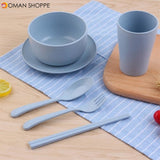 6 pcs/set Baby Children Tableware Set Wheat Straw Portable Household Dishware Set Dishes Salad Soup Bowl детская посуда